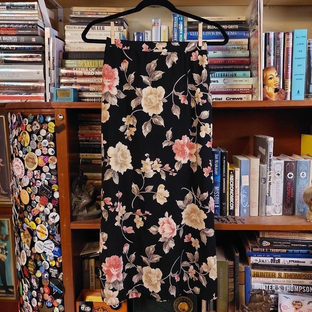 Vintage black floral floor length skirt.